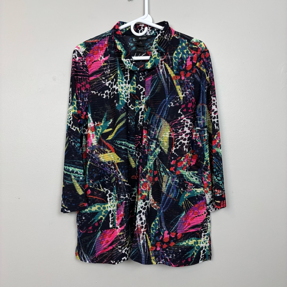 Ali Miles Black Multicolor Abstract Button-Down Top